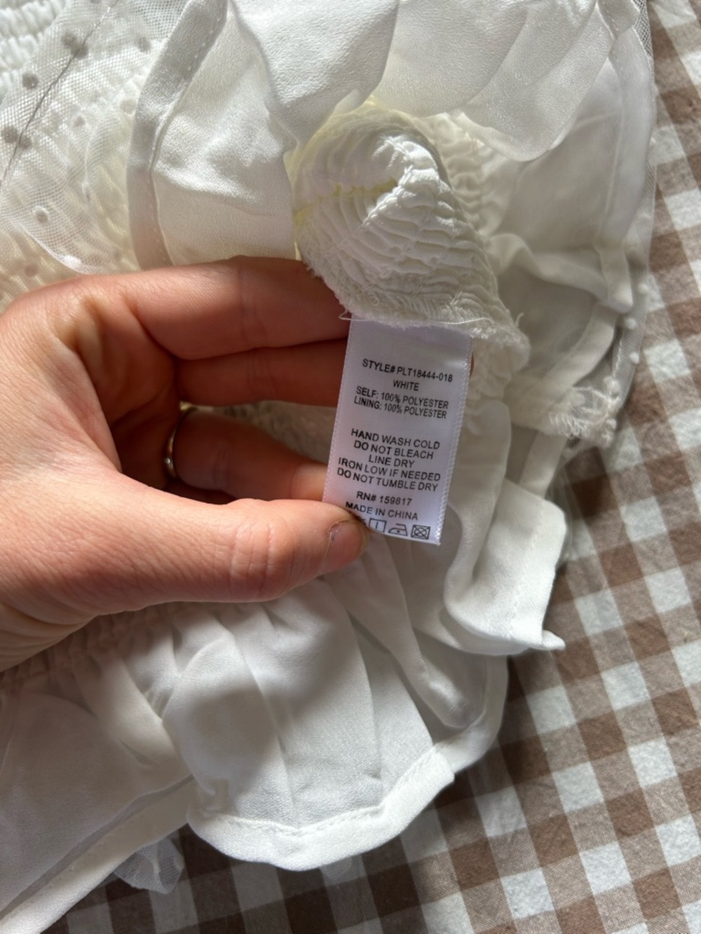 ARULA White Smocked Crop Top with Puff Dot-Sleeves and Ruffle Hem - Picture 3 of 3